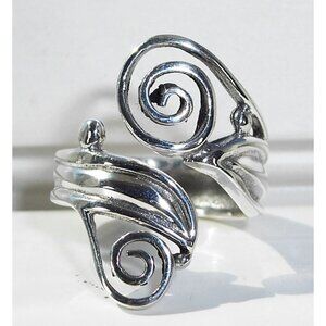 925 STERLING SILVER Adjustable Swirls Statement Bypass Ring
